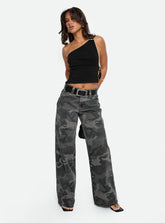 Big Talk Baggy Jeans Grey Washed Camo