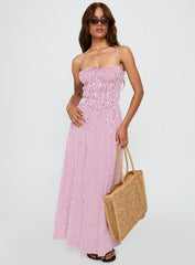 Loralei Shirred Maxi Dress Red Stripe